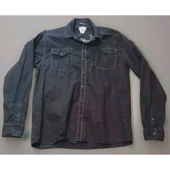 Southpole Premium Embroidered Black Pearl Snap Buttons Cotton Men's XXL - Picture 1 of 12